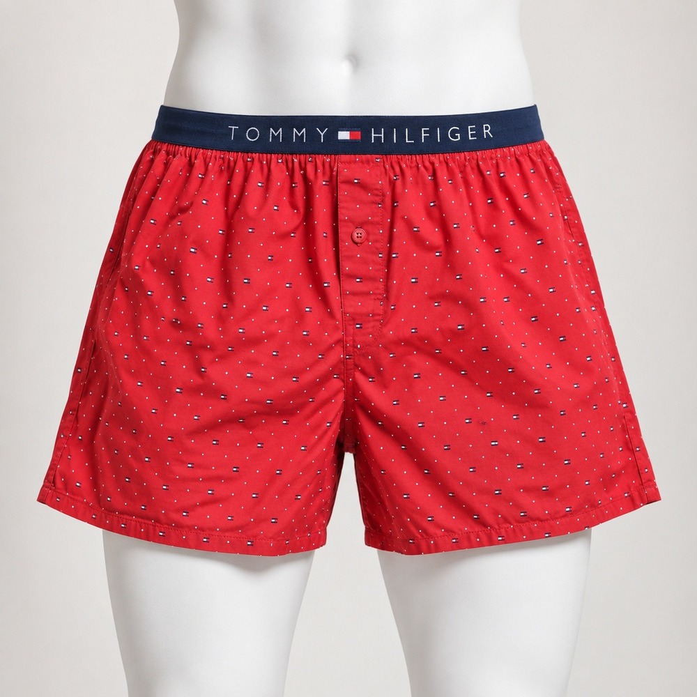 Tommy Hilfiger Boxer Shorts Mens Medium Red Logo Print Elastic Waistband